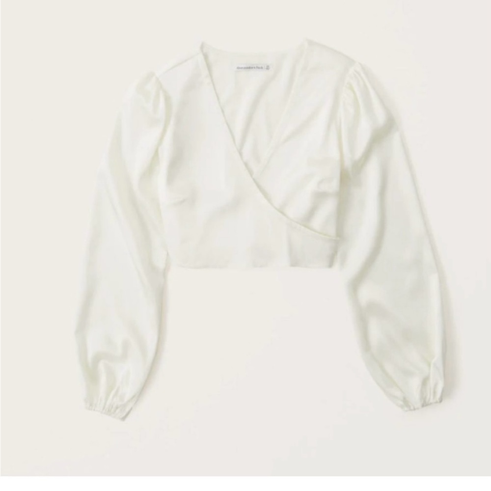 Cream satin cropped blouse with tie back